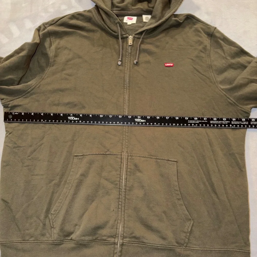 Levis Mens XXL Full‎ Zip Hoodie Olive Green Red Tab Logo Fleece Sweatshirt